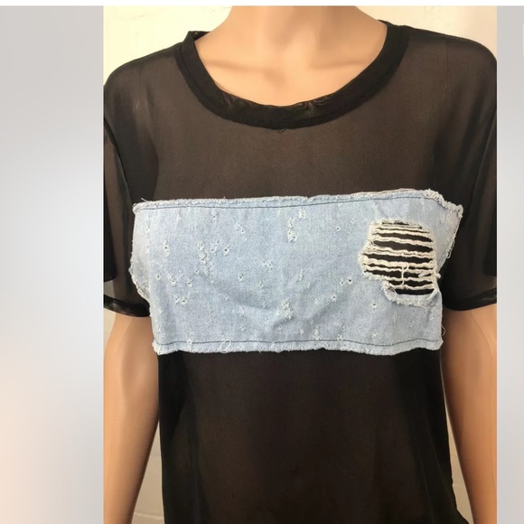 Emma & Sam Mesh Top Size M Black Denim # M20 - Picture 3 of 8